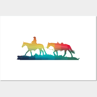 Rainbow cowboy and horse Posters and Art